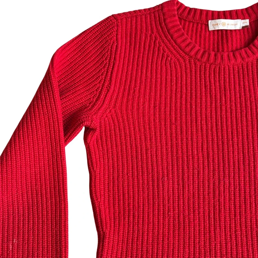 Tory Burch Red Ribbed Knit Long Sleeve Crew Neck‎ Sweater Women's size XS/TP